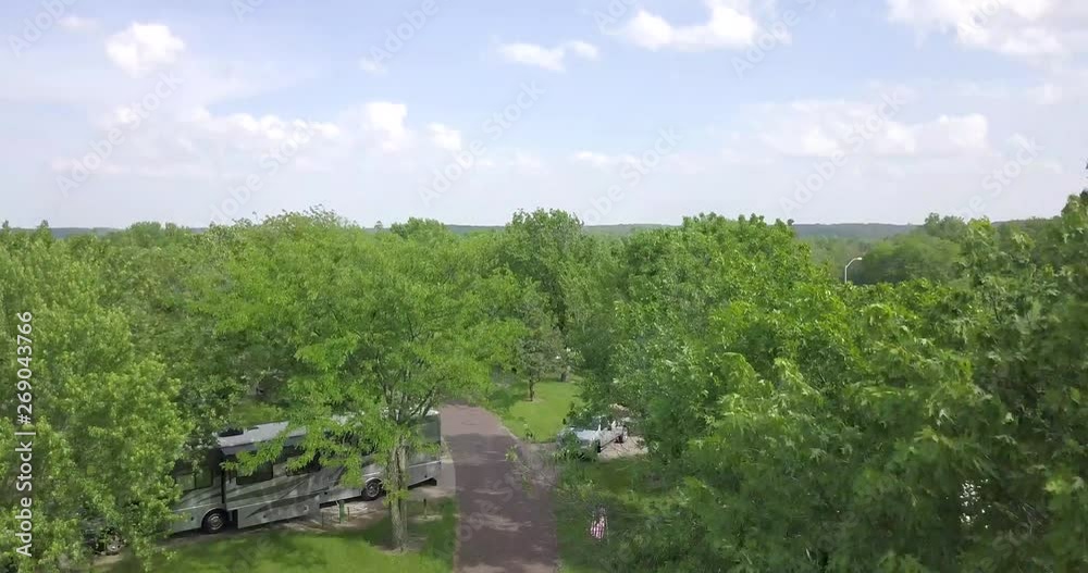 Aerial Shot Accelerating Through and Above RV Campground Aerial Shot Accelerating Through and Above RV Campground
