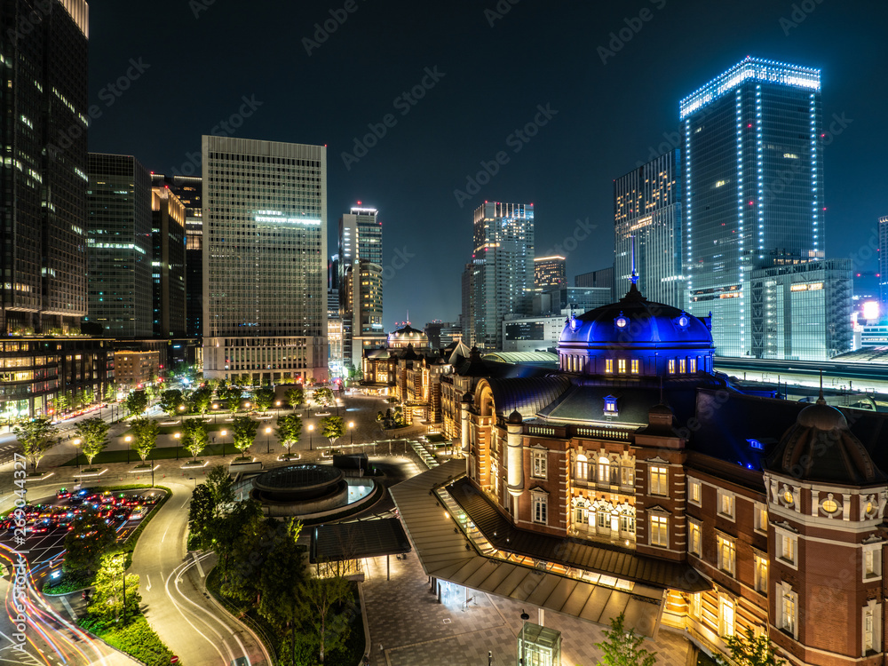 Asia business concept for real estate and corporate construction - panoramic urban city skyline aerial view with neon lights at night in Tokyo, Japan Asia business concept for real estate and corporate construction - panoramic urban city skyline aerial view with neon lights at night in Tokyo, Japan
