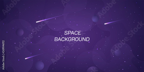 Space and planet background. Planets surface with stars and comets in dark space. Vector illustration. Space sky with planet and satellite