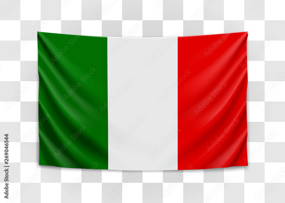 Hanging flag of Italy. Italian Republic. National flag concept.