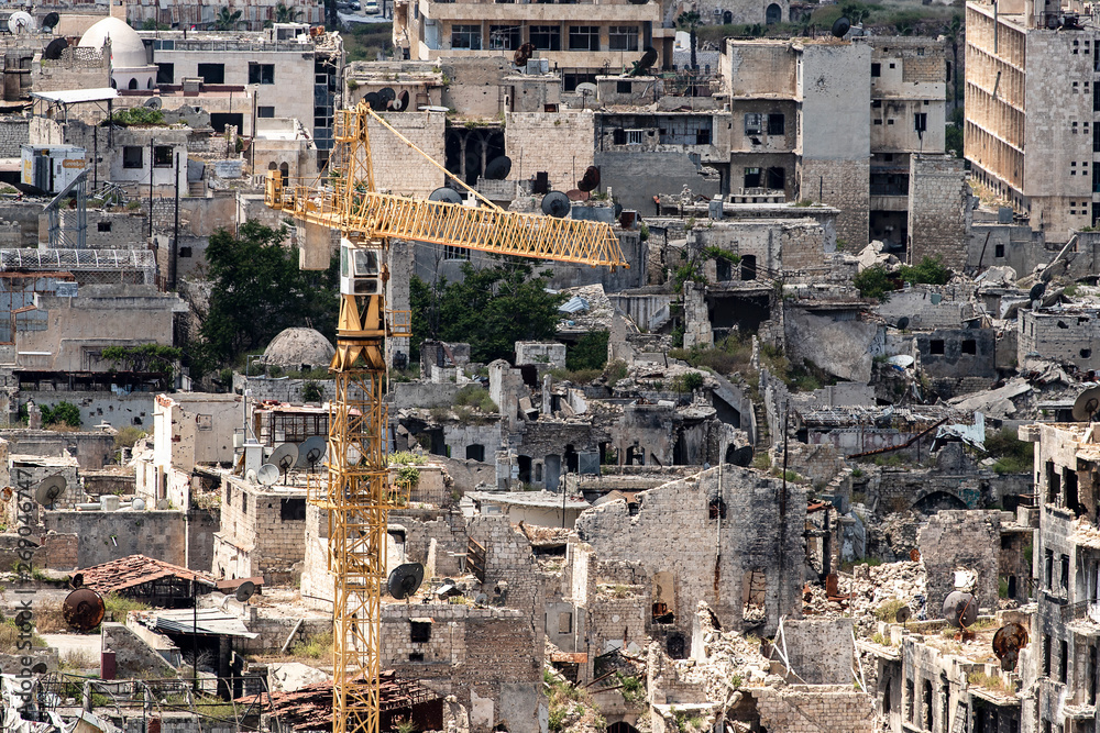 reconstruction of Aleppo in Syria, aerial view