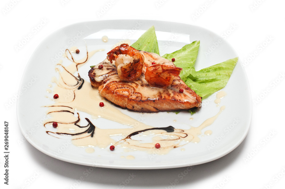 Served side dish on a white plate. Close-up. Isolated Served side dish on a white plate. Close-up. Isolated