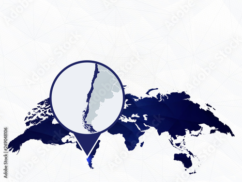 Chile detailed map highlighted on blue rounded World Map.