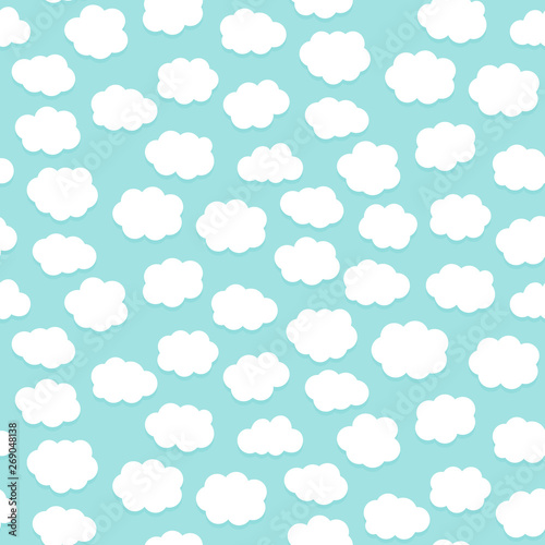 White clouds seamless pattern with blue background
