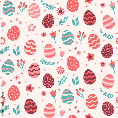 Flowers and eggs - Easter seamless background pattern design