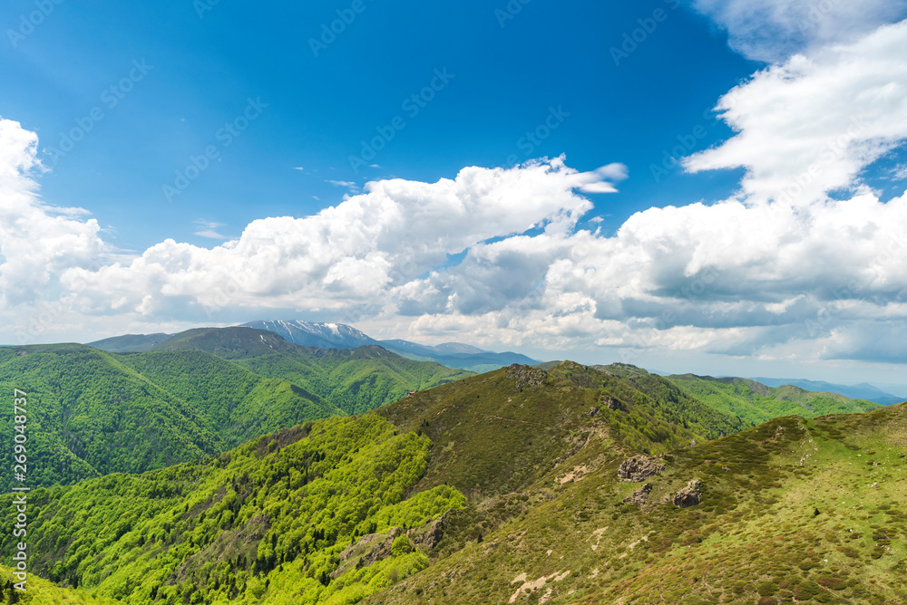 Spring panoramic view from Old mountain ( Stara planina), Bulgaria. Central Balkan national park.