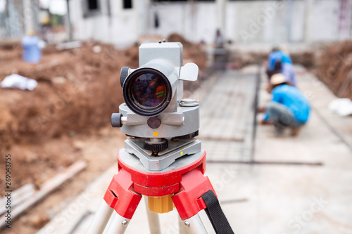 Automatic level usse for measuring level on construction site.Ensure precise measurements before undertaking construction projects.