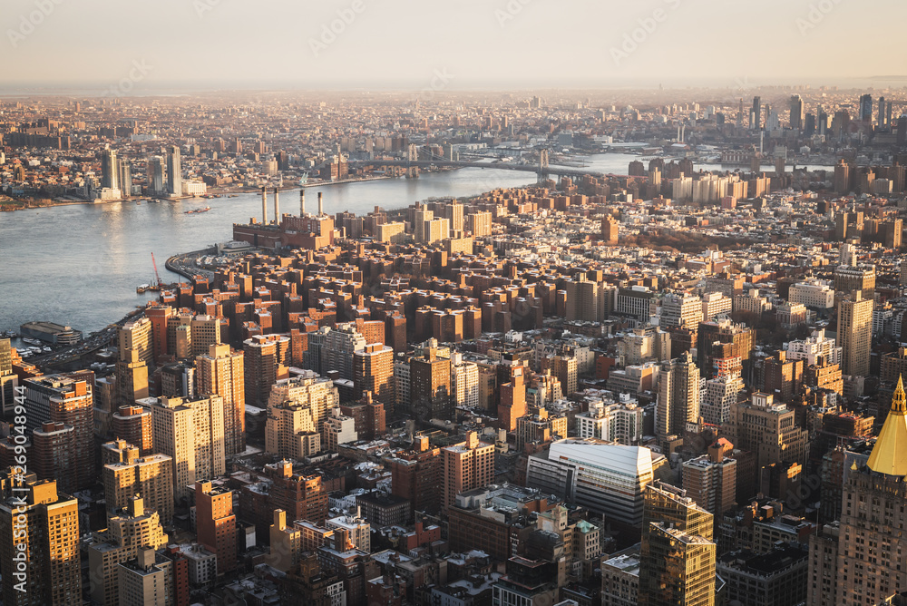 Aerial landscape on Manhattan at sunset - New York City, NY