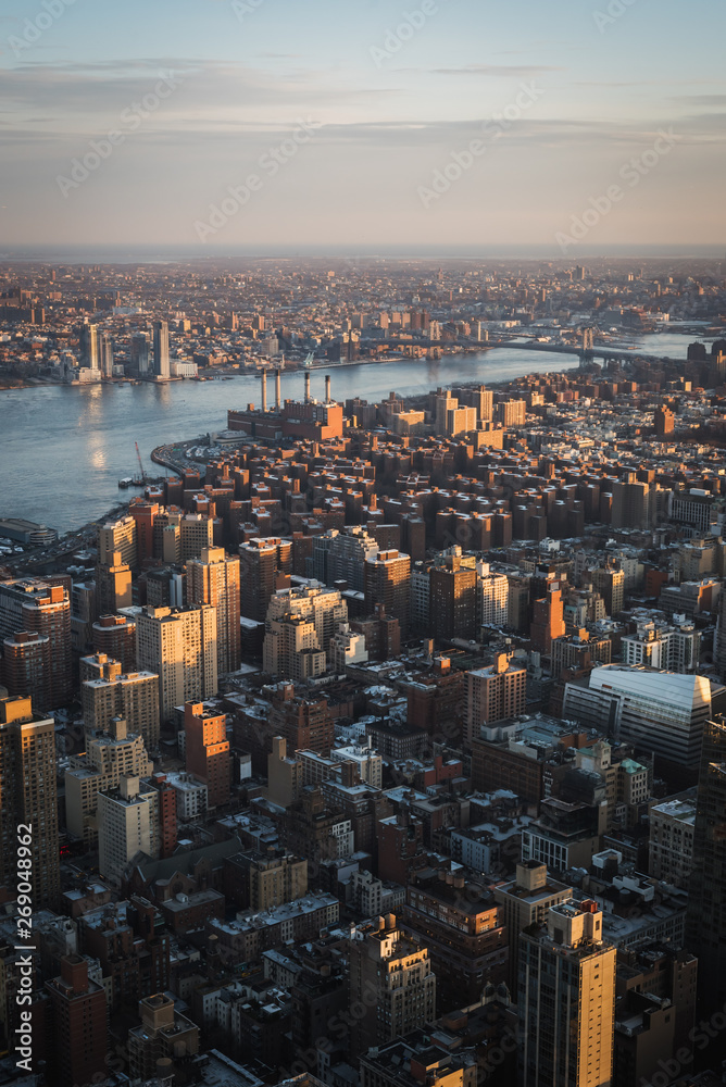 Aerial landscape on Manhattan from a high point of view in the evening - New York City, NY
