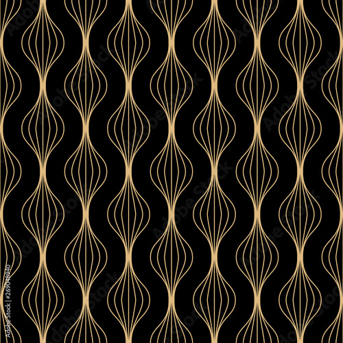 Art Deco nahtloses Musterdesign - goldene Linien auf schwarzem Hintergrund