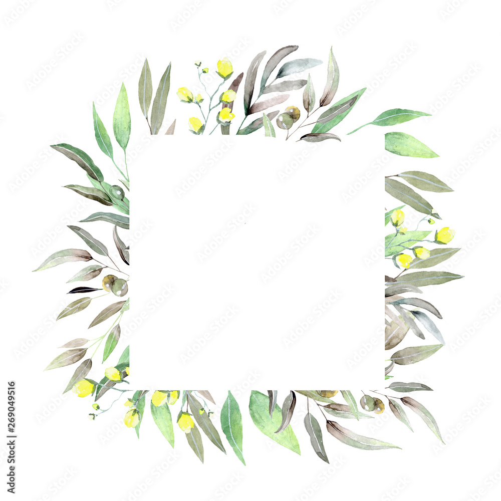 Watercolor hand drowm frame on a whight background. Botanical illustration Watercolor hand drowm frame on a whight background. Botanical illustration