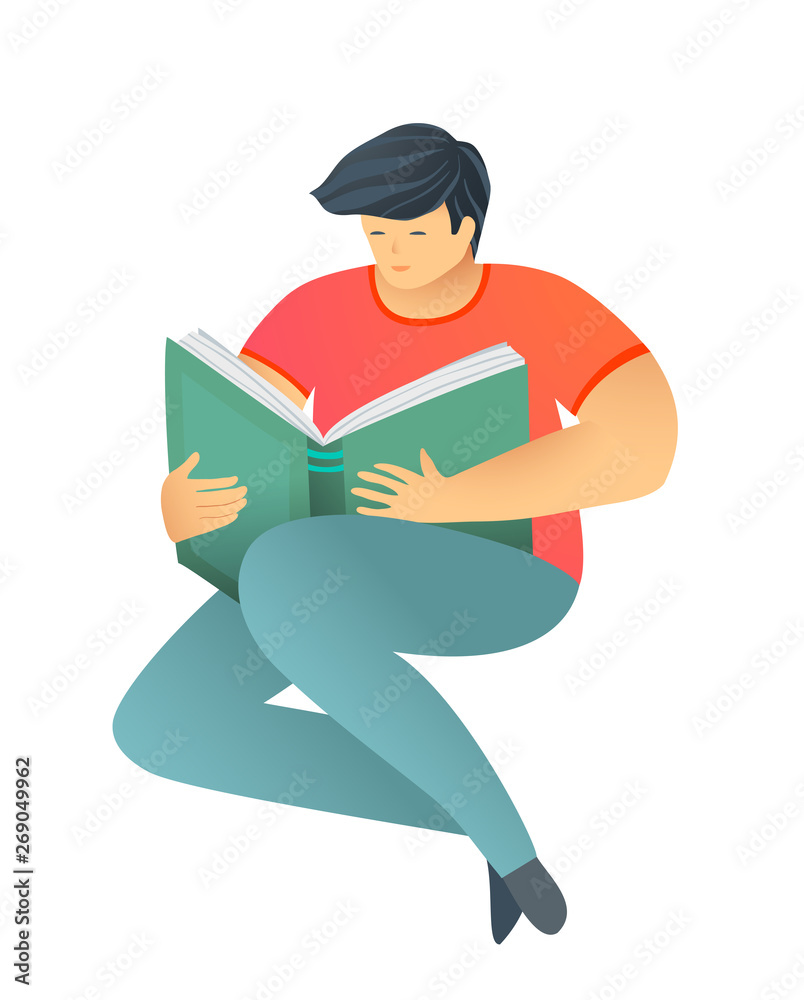 Man Reading Book Studying Literature Flat Design Man Reading Book Studying Literature Flat Design