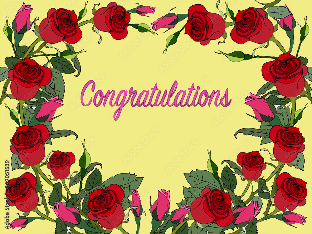 floral greeting card with roses for congratulations