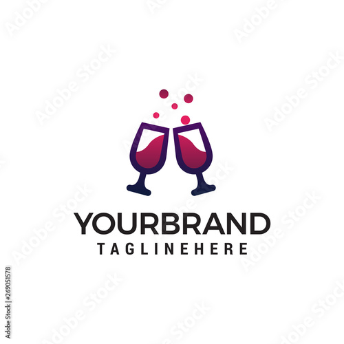 cheers glass wine logo design concept template vector