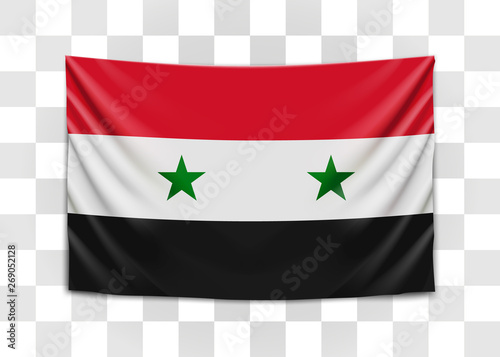 Hanging flag of Syria. Syrian Arab Republic. National flag concept.
