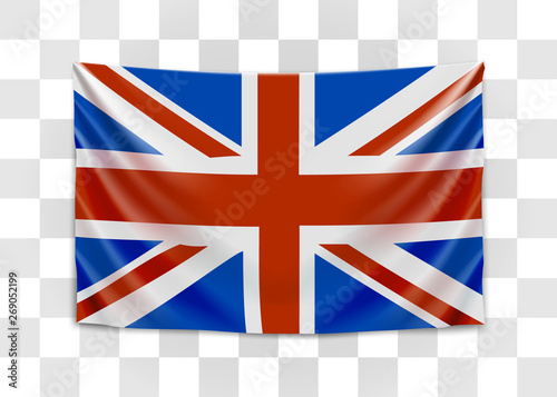 Hanging flag of Great Britain. United Kingdom of Great Britain and Northern Ireland. British national flag concept.