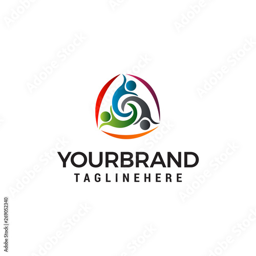 three people healty logo design concept template vector