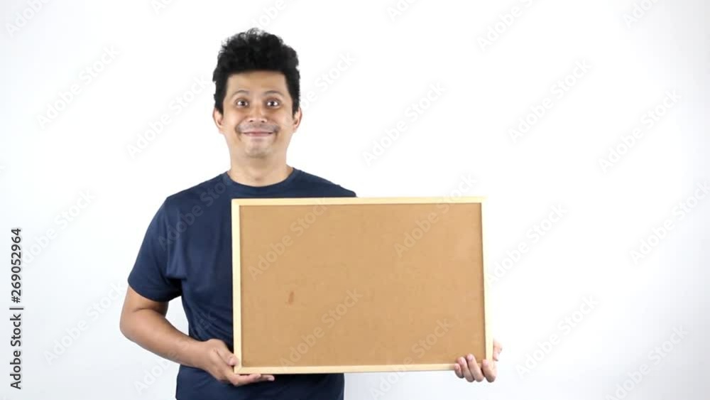 Men asia hold a sign on the white background. Men asia hold a sign on the white background.