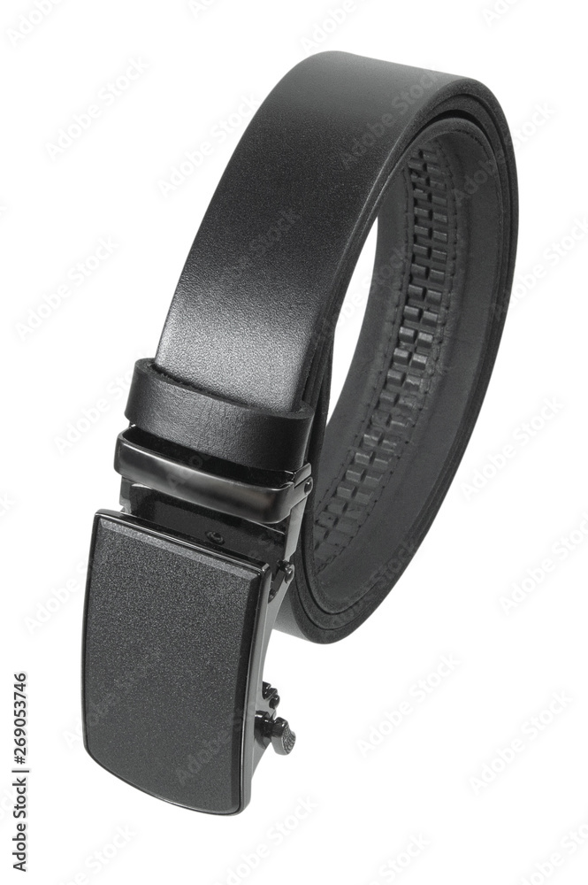 Smooth leather belt in shape of snail isolated on white background Smooth leather belt in shape of snail isolated on white background