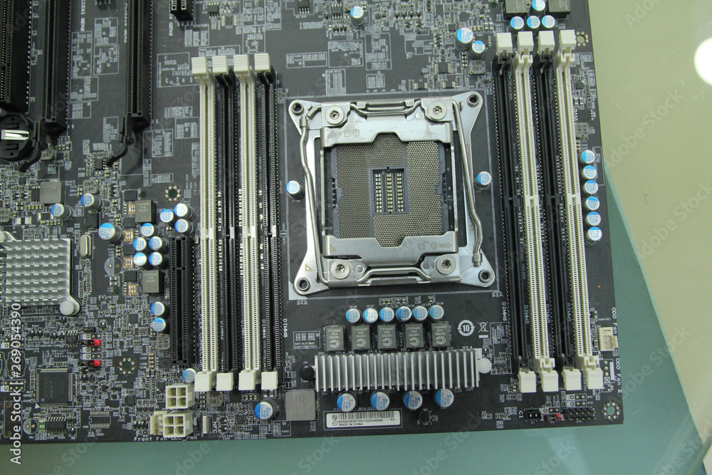 closeup of computer mainboard cpu soket closeup of computer mainboard cpu soket