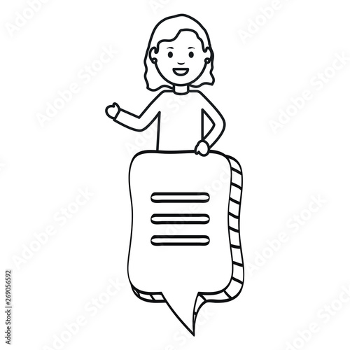 monochrome woman with speech bubbles avatar character square frame and birthday elements vector illustraitor photo