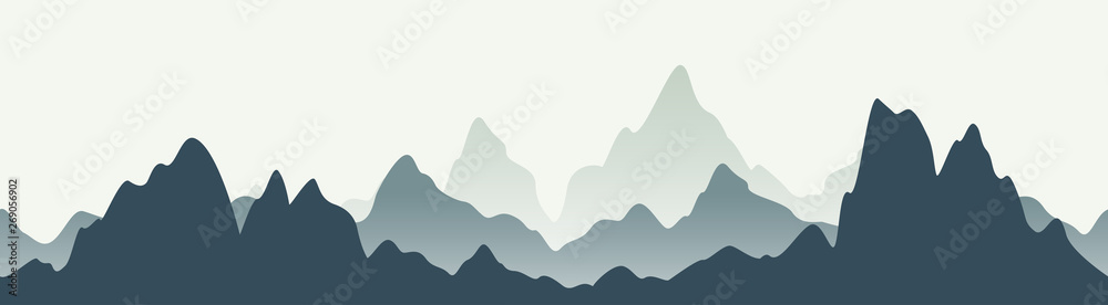 Horizontal mountain landscape. Seamless mountains background. Outdoor and hiking concept. Vector illustration.