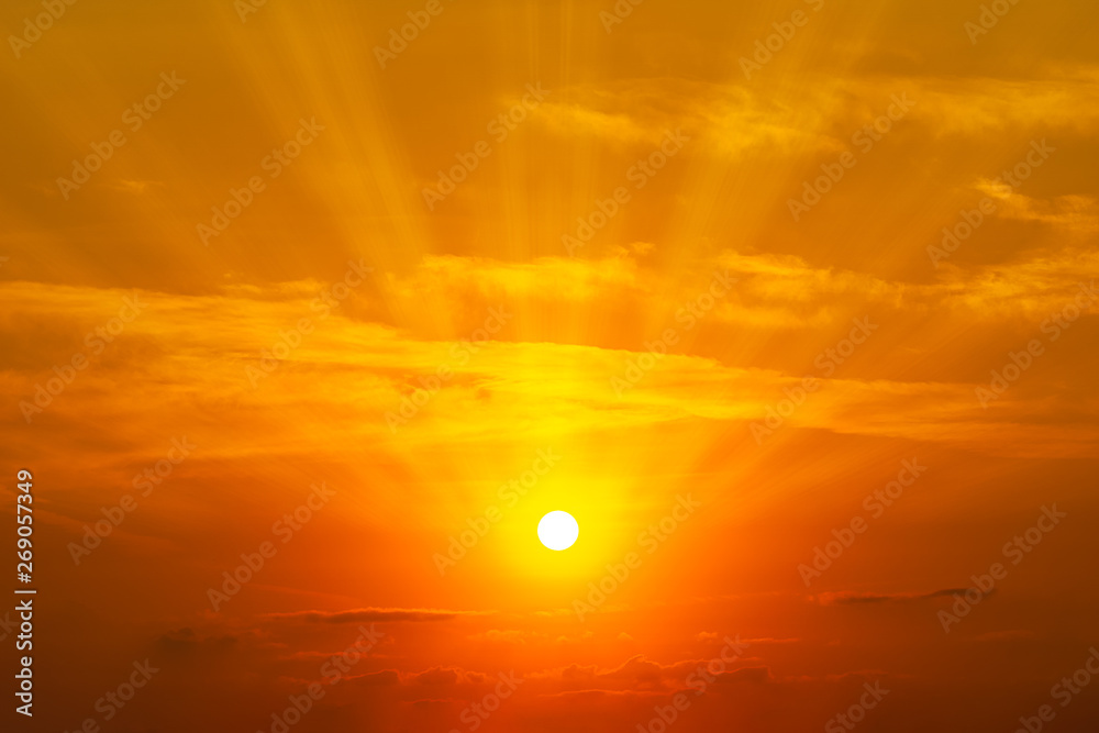 Orange sky and clouds with sun nature background