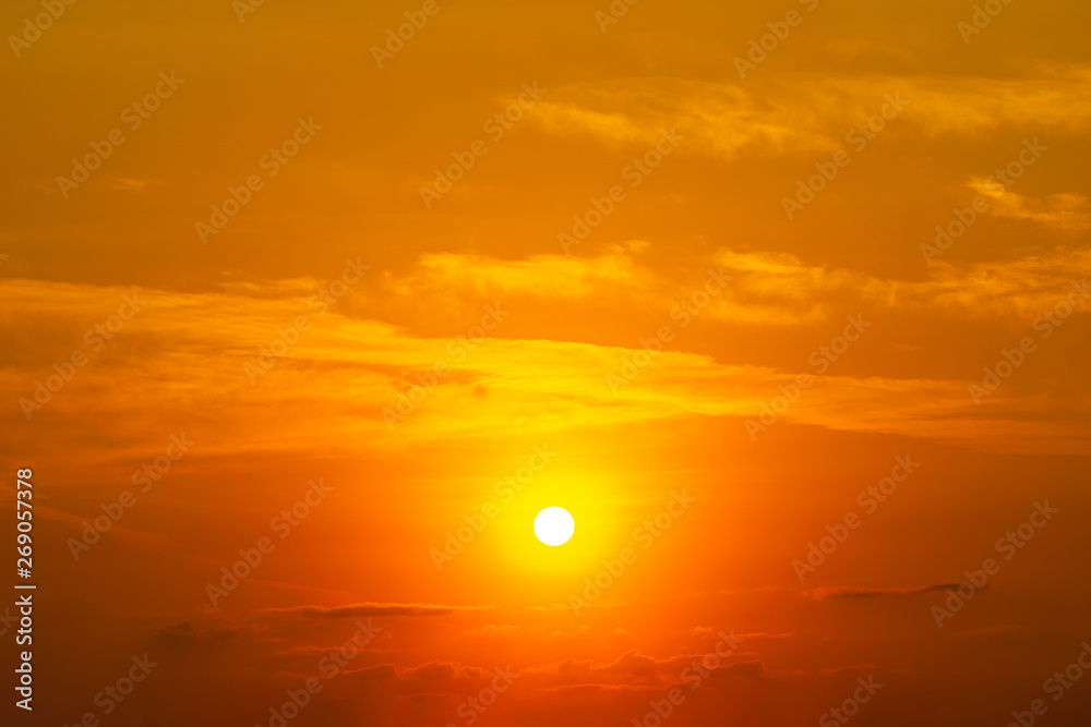 Golden hour sky and clouds with sun nature background