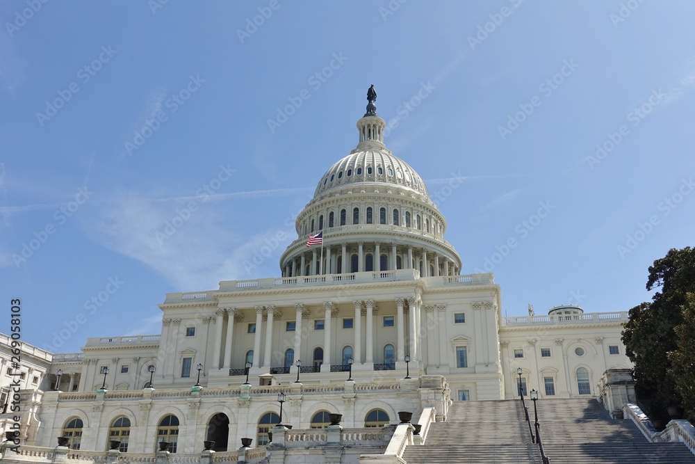 WASHINGTON, DC -6 APRIL 2019- View of the United States Capitol building, home of the United States Congress and seat of the legislative branch of the U.S. federal government.