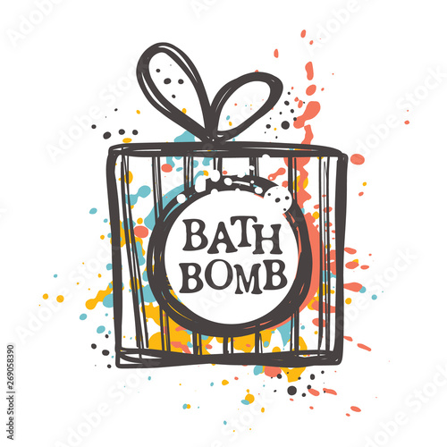 Bath bomb concept design. Hand drawn vector illustration. Can be used for organic shop, heathcare, spa, aromatherapy, handmade cosmetic, logo, sticker, label, gift, icon