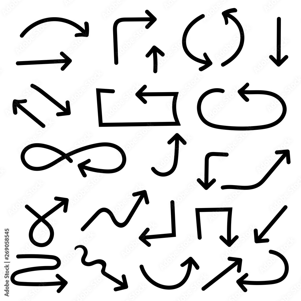 Black hand drawn arrows. Set of doodles Black hand drawn arrows. Set of doodles