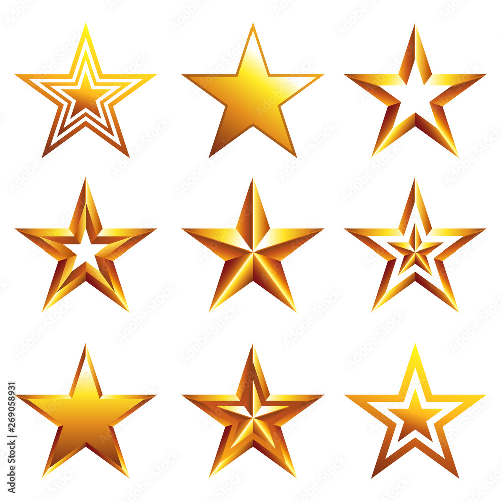 Different golden stars icons isolated vector set Different golden stars icons isolated vector set