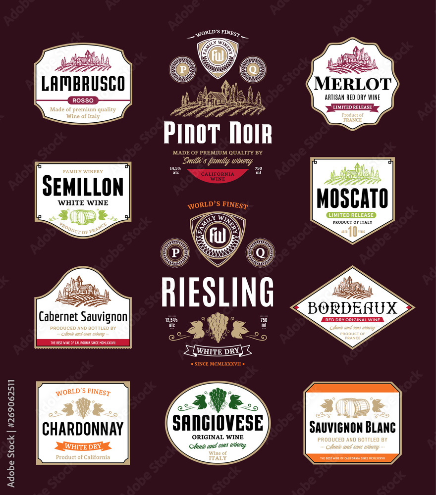 Red and white wine labels