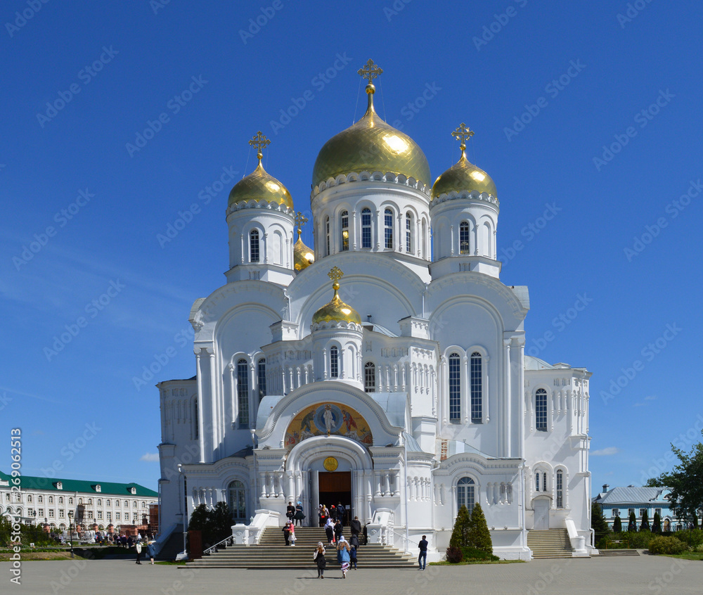 white stone Church for people's prayers on a Sunny day in summer