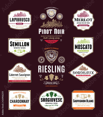 Red and white wine labels