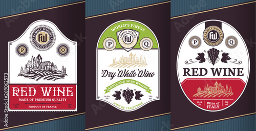 Vector vintage red and white wine labels