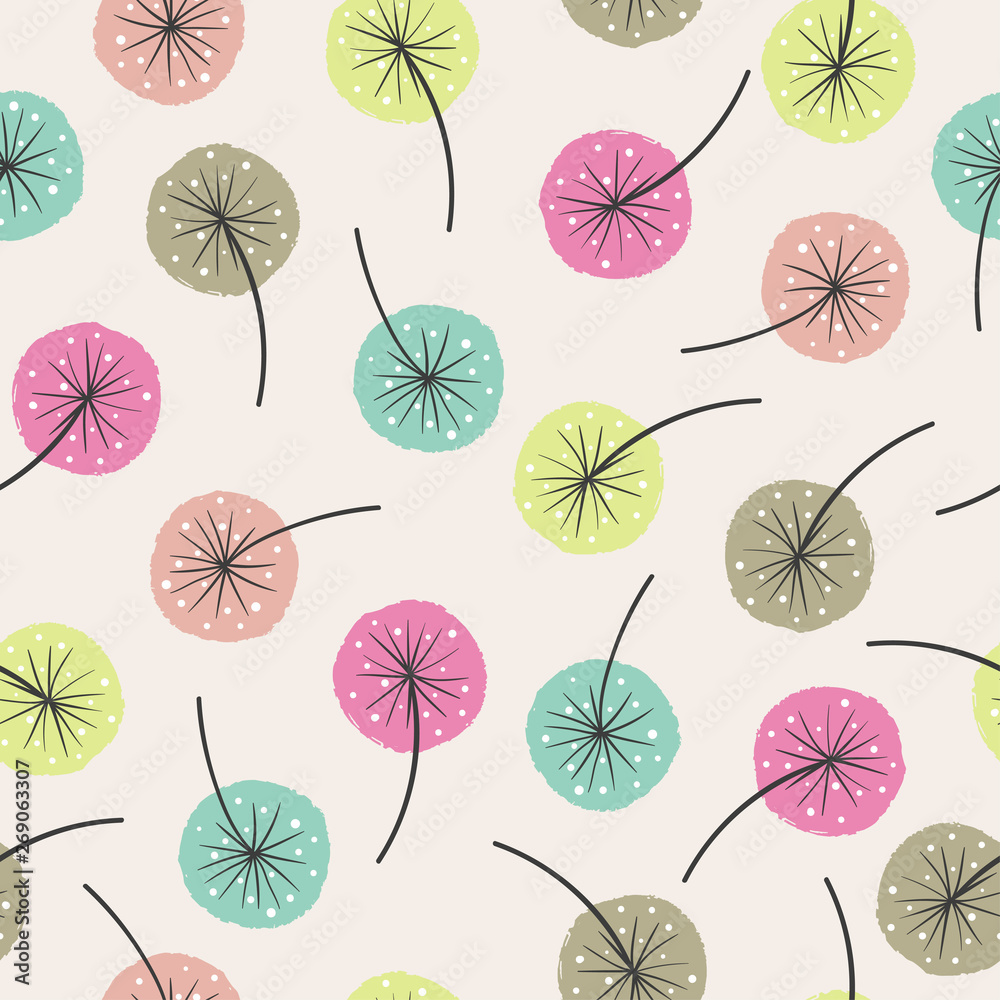 Seamless abstract floral pattern. Vector background with colorful flowers.