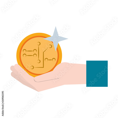 Hand with cryptocurreny symbol Vector illustration