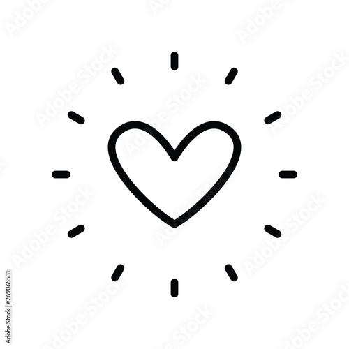 Heart with shine linear icon, love burst symbol, sunshine.
