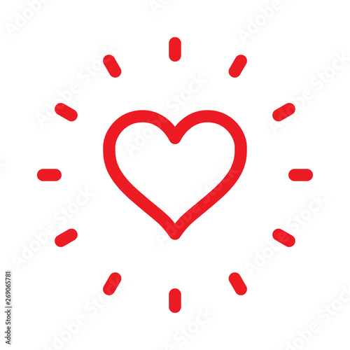 Heart with shine linear icon, love burst symbol, sunshine.