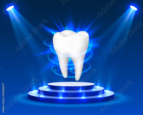 Tooth on a blue background, template design element,