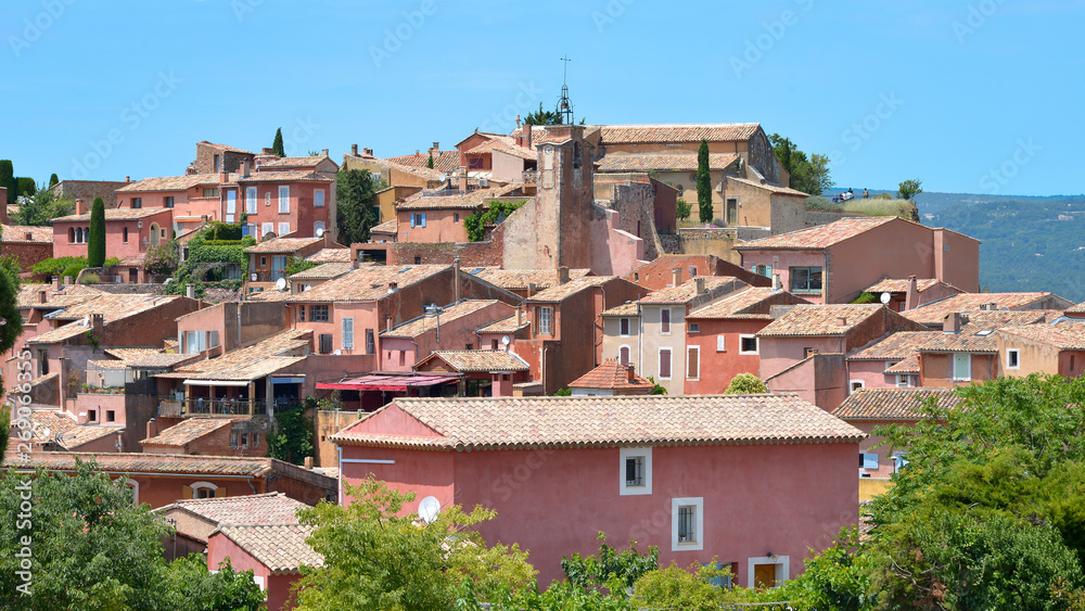 Village of Roussillon, a commune in the Vaucluse department in the Provence-Alpes-Côte d'Azur region in Southeastern France