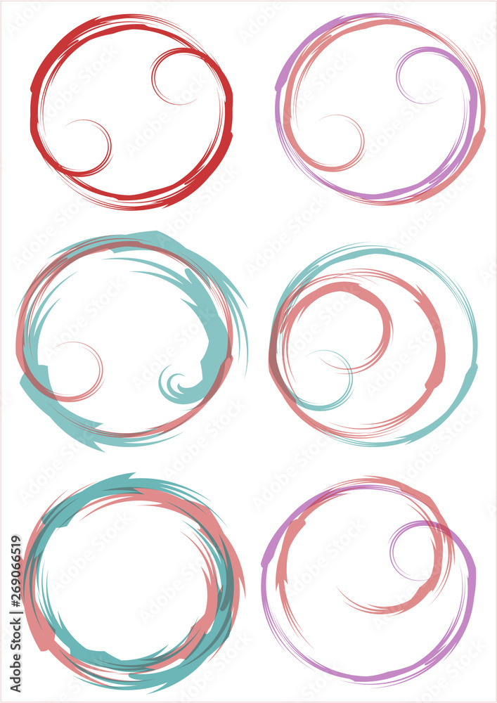 Set of grunge circle shapes in watercolor style, red, purple and green colors, vector design Set of grunge circle shapes in watercolor style, red, purple and green colors, vector design