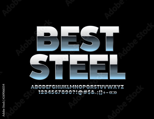 Vector Best Silver Font. Metallic extra Alphabet Letters, Numbers and Symbols