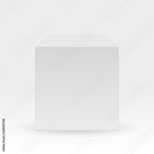 Blank box isolated on white background. White cube.