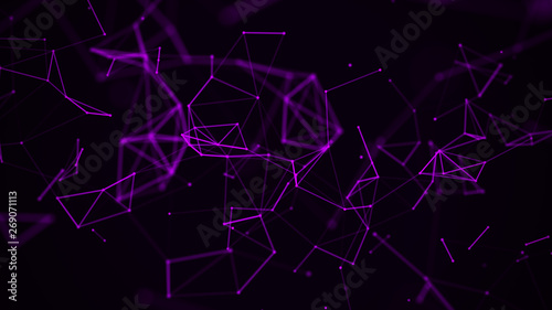 Digital plexus of many glowing lines and dots. Abstract futuristic background. 3D rendering