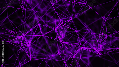 Digital plexus of many glowing lines and dots. Abstract futuristic background. 3D rendering