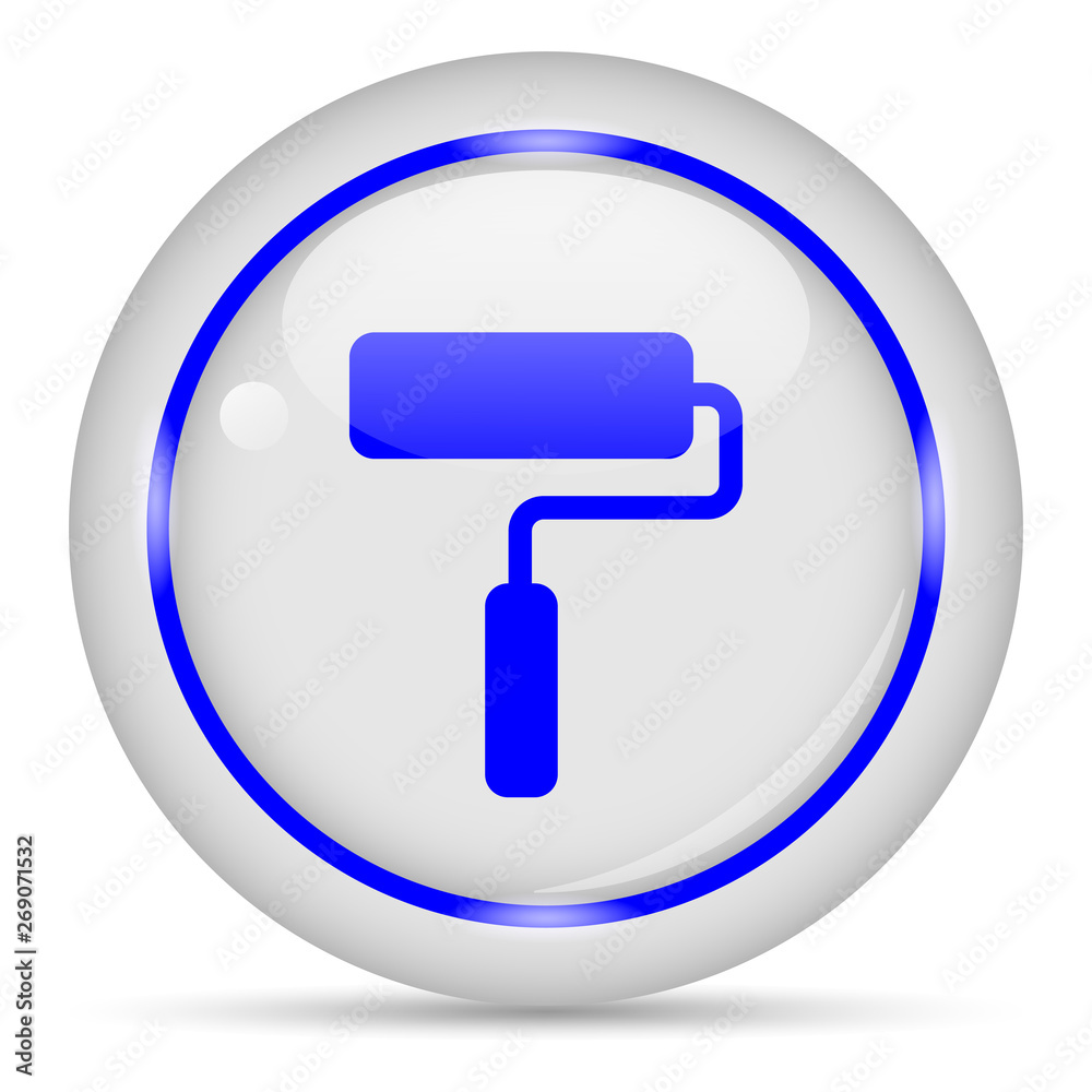 Paint roller icon. White glossy round vector icon in eps 10. Editable modern design internet button on white background.