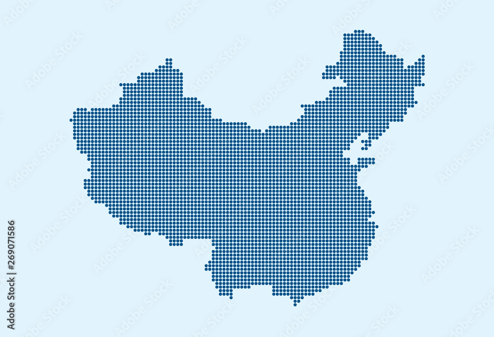 vector of china dotted map on blue background