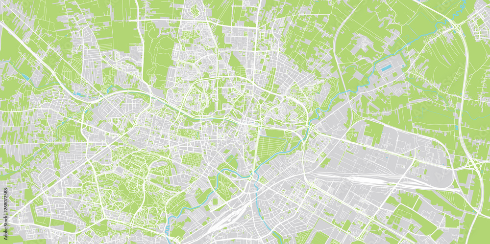 Urban vector city map of Lublin, Poland - obrazy, fototapety, plakaty 